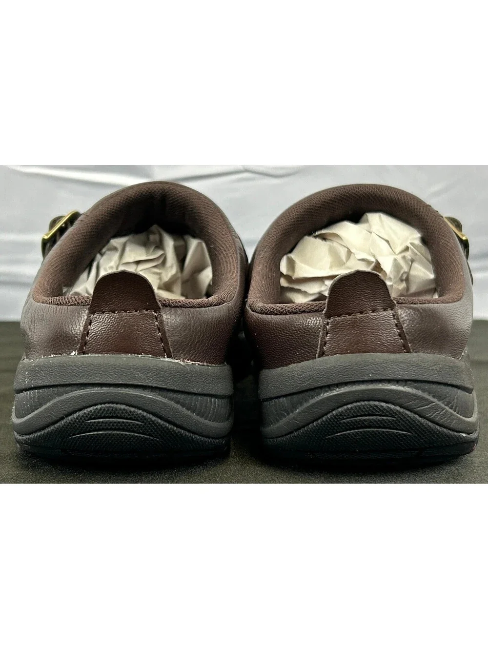 Easy Spirit Portilla Women Size 6.5 Slip-On Mule Clog Shoes Brown Leather Buckle